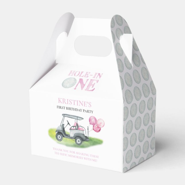 Hole-In-One Pink Golf Theme Birthday Favor Box (Back Side)