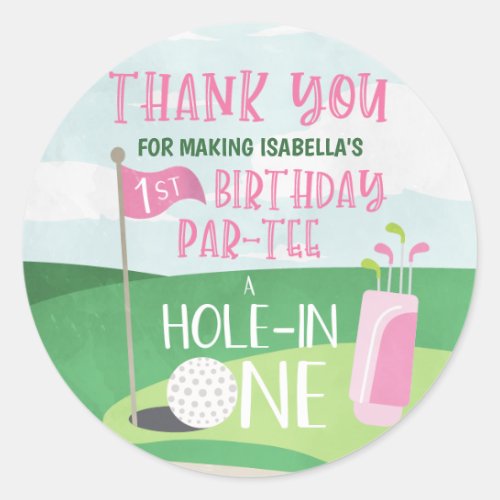 Hole in One Round Labels Girl Golf Thank You Classic Round Sticker