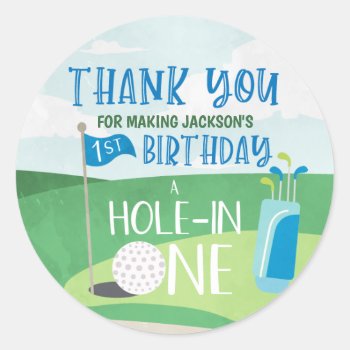 Hole In One Round Labels  Golf Thank You Classic Round Sticker by PuggyPrints at Zazzle
