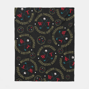 Hole in One Sports Golf Clubs Pattern Black Fleece Blanket