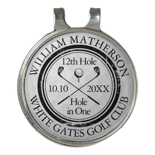 Hole in One Stamp Golf Ball Personalized Golf Hat Clip (Front)