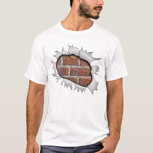 Hole in T Shirt Brick Wall - Funny 3D effect (Front)