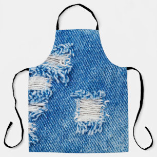 Hole on Denim Jeans. Ripped Destroyed Torn Blue je Apron