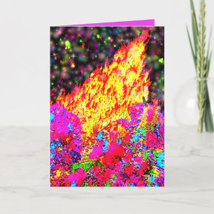 Holi bonfire with paint and sparkles holiday card