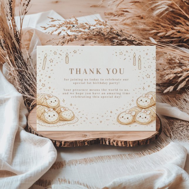 Holi Cannoli Sweet Bakery 1st Birthday Thank You Card (Creator Uploaded)