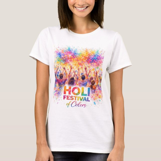 Holi Festival Crowd Celebration Watercolor Art T-Shirt (Front)