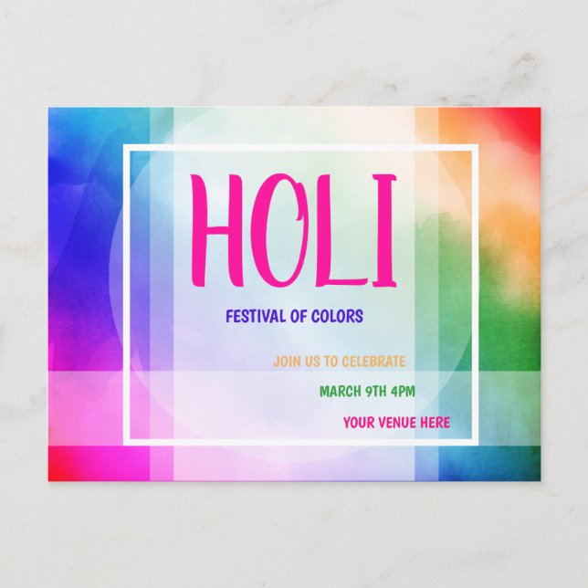 Holi Festival of Colors Festival Invitation Postcard (Front)