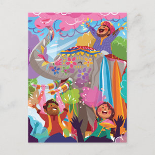 Holi Hai Painted Elephant in Crowd Postcard