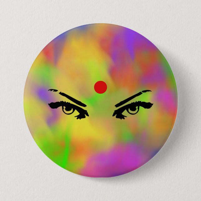 Holi Powder and Eyes Pinback Button (Front)