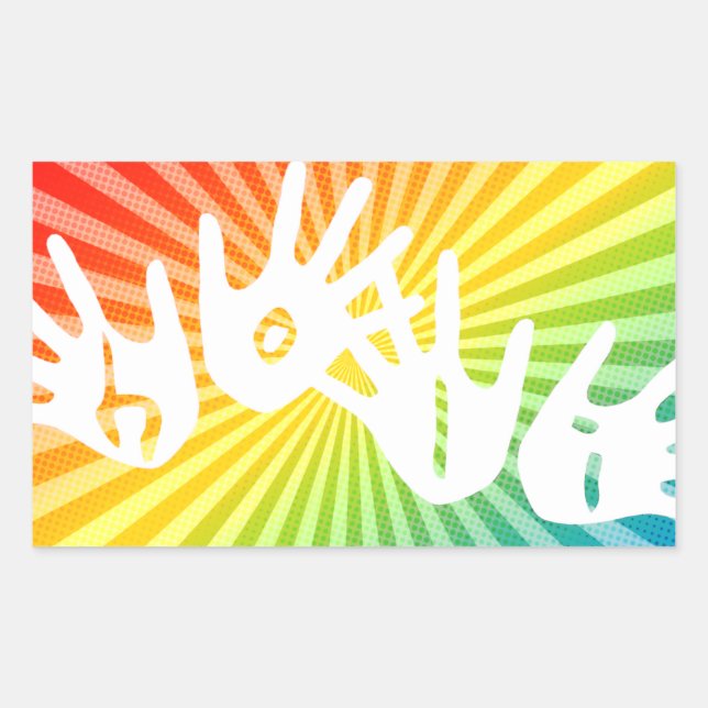 holi rainbow rays hands rectangular sticker (Front)