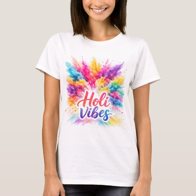 Holi Vibes Colorful Watercolor Splash Art T-Shirt (Front)