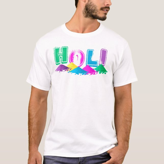 Holi with Piles of Colorful Powders T-Shirt (Front)