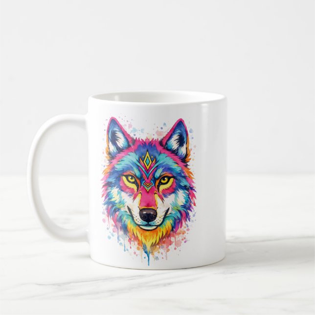 Holi Wolf Watercolor Mug - Blue (Left)