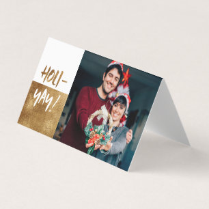 HOLI-YAY! Fun Script Gold Holiday Card