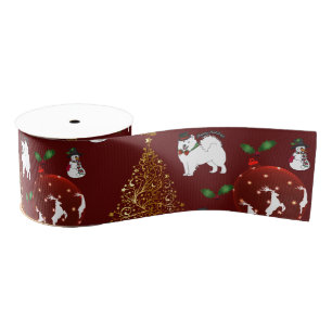Holiday 3 in Ribbon:  Samoyeds, Reindeer...   Grosgrain Ribbon