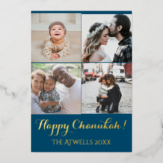 Holiday 4 Photos Happy Chanukah Family Blue Foil