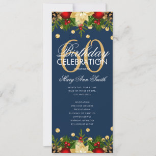 Holiday 60th Birthday Party Program Gold Navy Menu