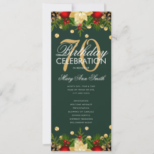 Holiday 70 Birthday Party Program Gold Green Menu