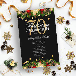 Holiday 70th Birthday Party Program Gold w/ Menu