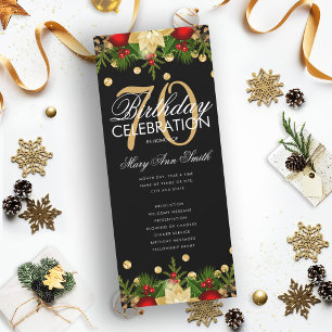 Holiday 70th Birthday Party Program Gold w/ Menu