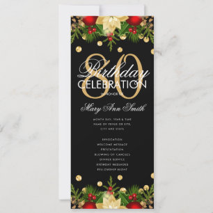 Holiday 80th Birthday Party Program Gold w/ Menu