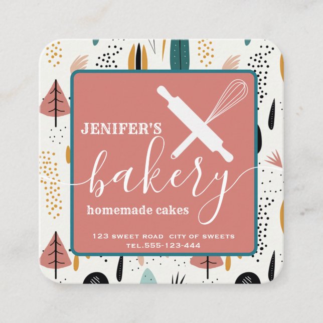 Holiday abstract Minimalist bakery  Square Business Card (Front)