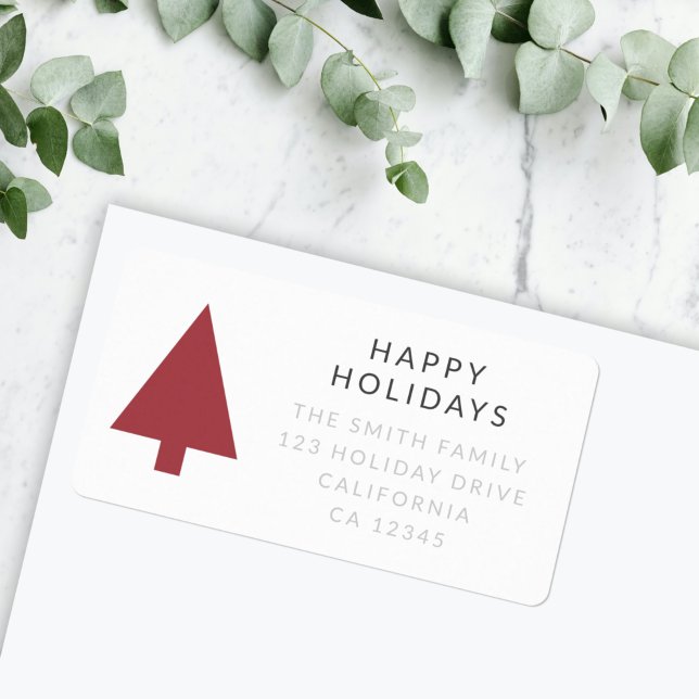 Holiday Address Label | Minimalist Christmas Tree (Minimalist deep red Christmas tree address label by Guava for your holiday mail)