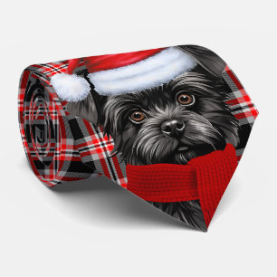 Holiday Affenpinscher Dog Red Plaid Christmas Neck Tie