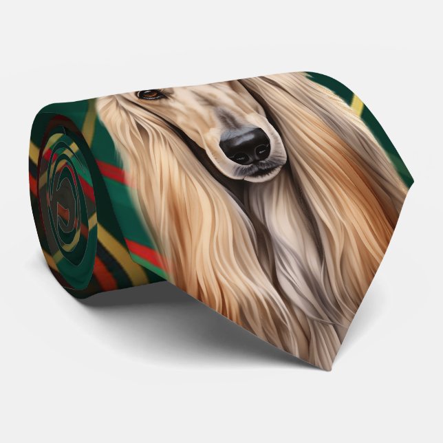 Holiday Afghan Hound Dog Red Plaid Christmas Neck Tie (Rolled)