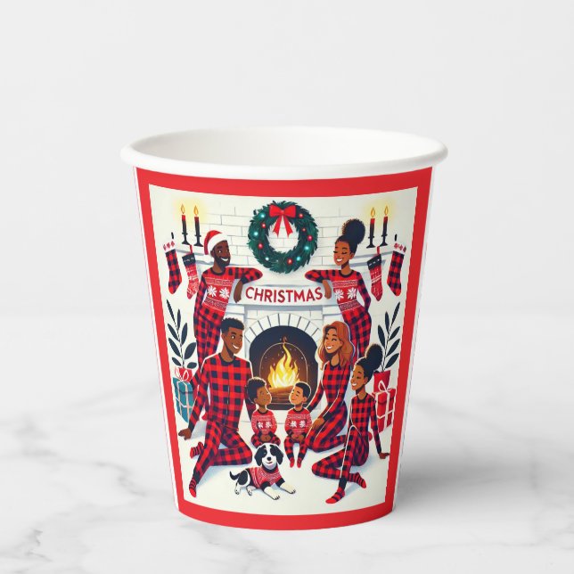 Holiday African American Family Matching Pajamas  Paper Cups (Front)