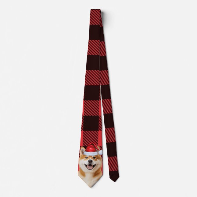 Holiday Akita Dog Red Buffalo Plaid Christmas Neck Tie (Front)