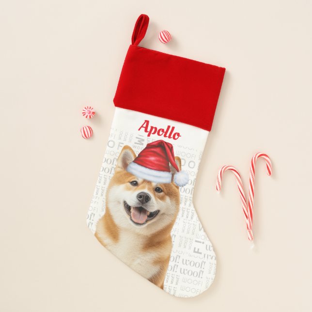 Holiday Akita Dog with Name Christmas Stocking (Front)