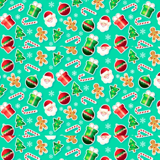 Holiday All-Over Print Apron, Medium Apron (A vibrant holiday themed pattern featuring Santa Christmas trees, gifts, and gingerbread cookies. )
