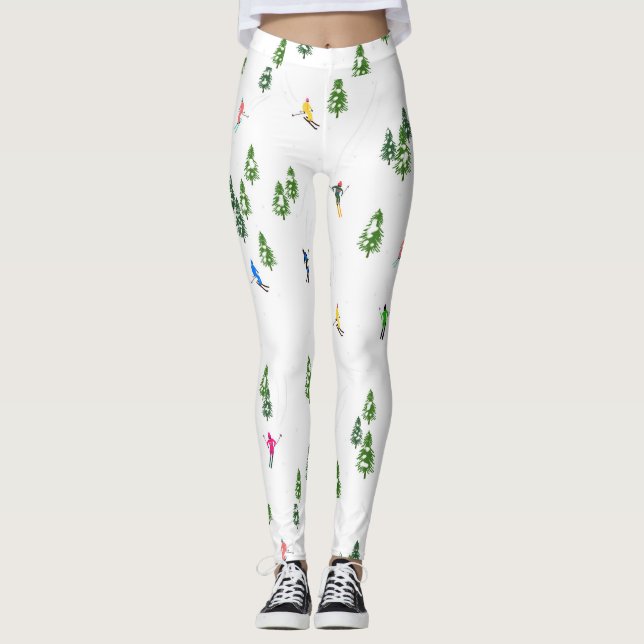 Holiday Alpine Skiers Skiing Christmas  Leggings (Front)