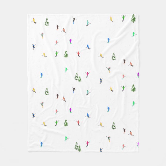 Holiday Alpine Skiers Skiing Illustration  Fleece Blanket (Front)