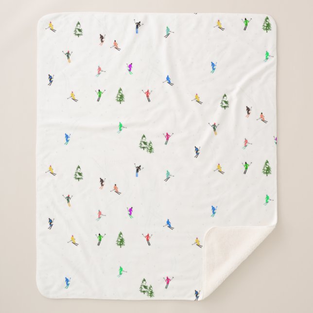 Holiday Alpine Skiers Skiing Illustration   Sherpa Blanket (Front)