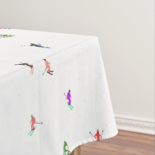 Holiday Alpine Skiers Skiing Tablecloth