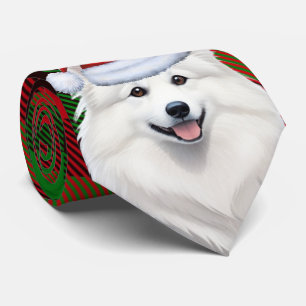 Holiday American Eskimo Dog Plaid Christmas Neck Tie