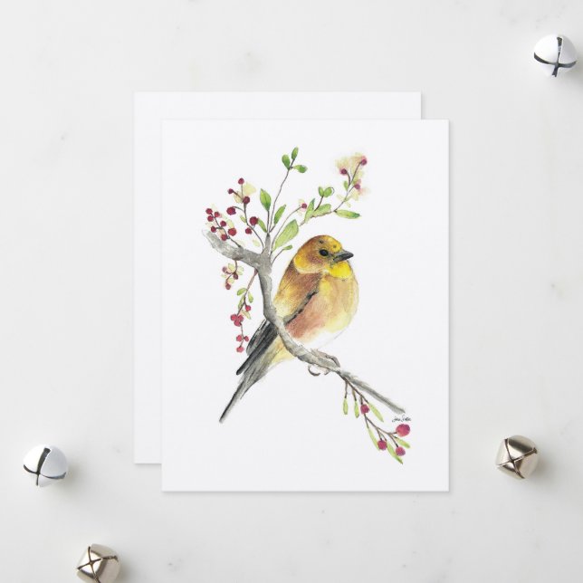 Holiday American Goldfinch Bird Card (Front/Back In Situ)