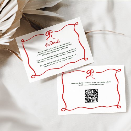 Holiday Amour  French Bow Wedding Details QR Code Enclosure Card