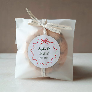 Holiday Amour Illustrated French Bow Wedding Classic Round Sticker