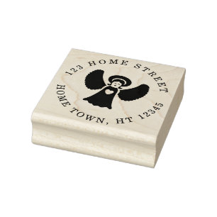 Holiday Angel Circular Return Address Rubber Stamp