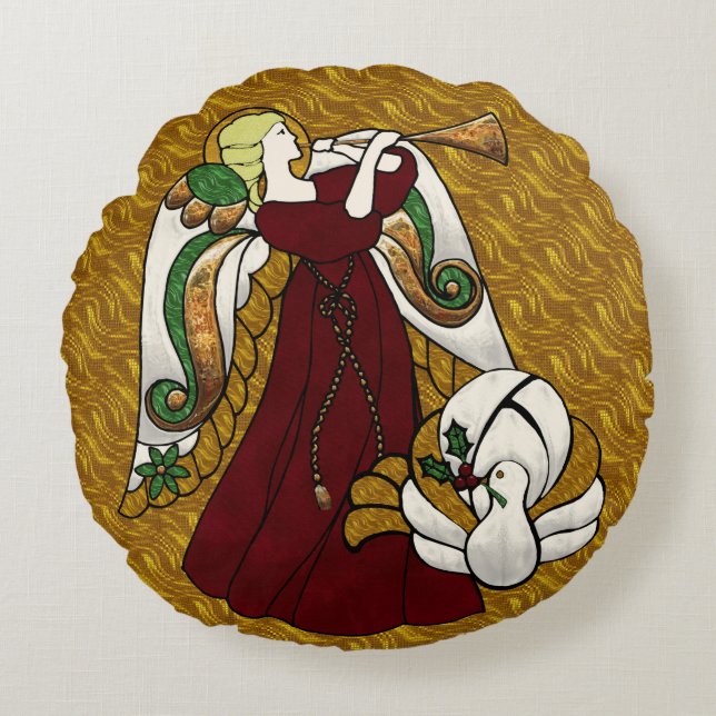 Holiday Angel Round Pillow (Front)
