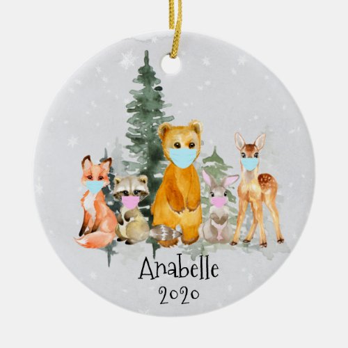 Holiday Animal Woodland personalized Face Mask Ceramic Ornament