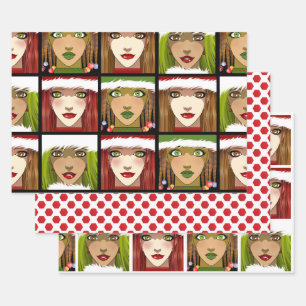 Holiday Anime Girls Wrapping Paper Sheets