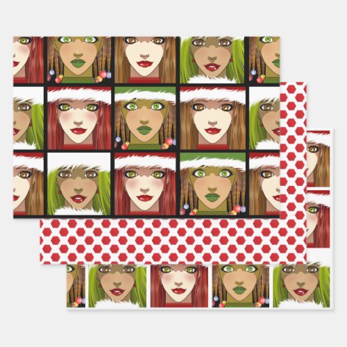 Holiday Anime Girls Wrapping Paper Sheets