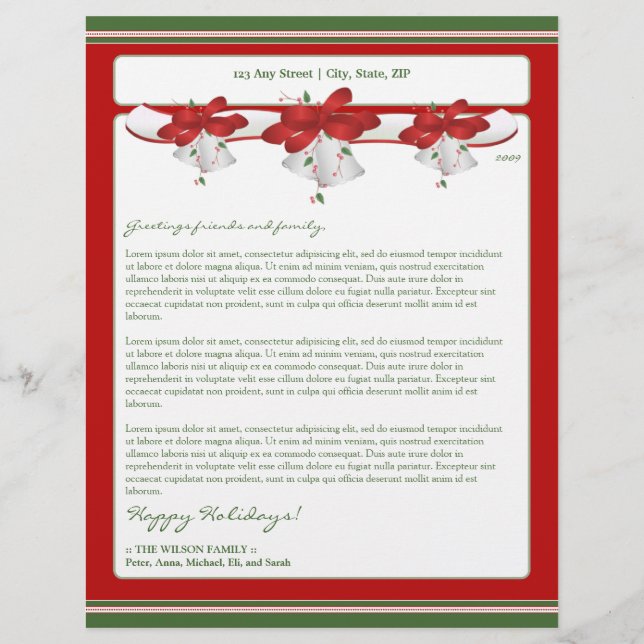 Holiday Annual Newsletter Letterhead: holly bells Letterhead (Front)