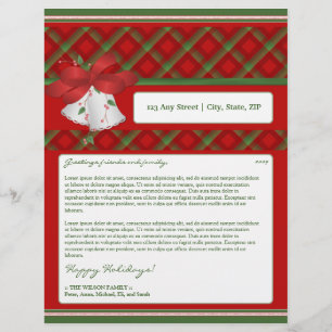 Holiday Annual Newsletter Letterhead: plaid bells Letterhead