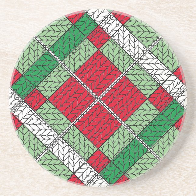 HOLIDAY ARGYLE KNIT Round Sandstone Coaster (Front)