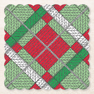 HOLIDAY ARGYLE KNIT Scalloped Square Paper Coaster
